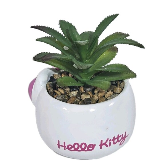 Sanrio Hello Kitty Face 3" Ceramic Mini Planter w/ Artificial Succulent NEW - Picture 2 of 5